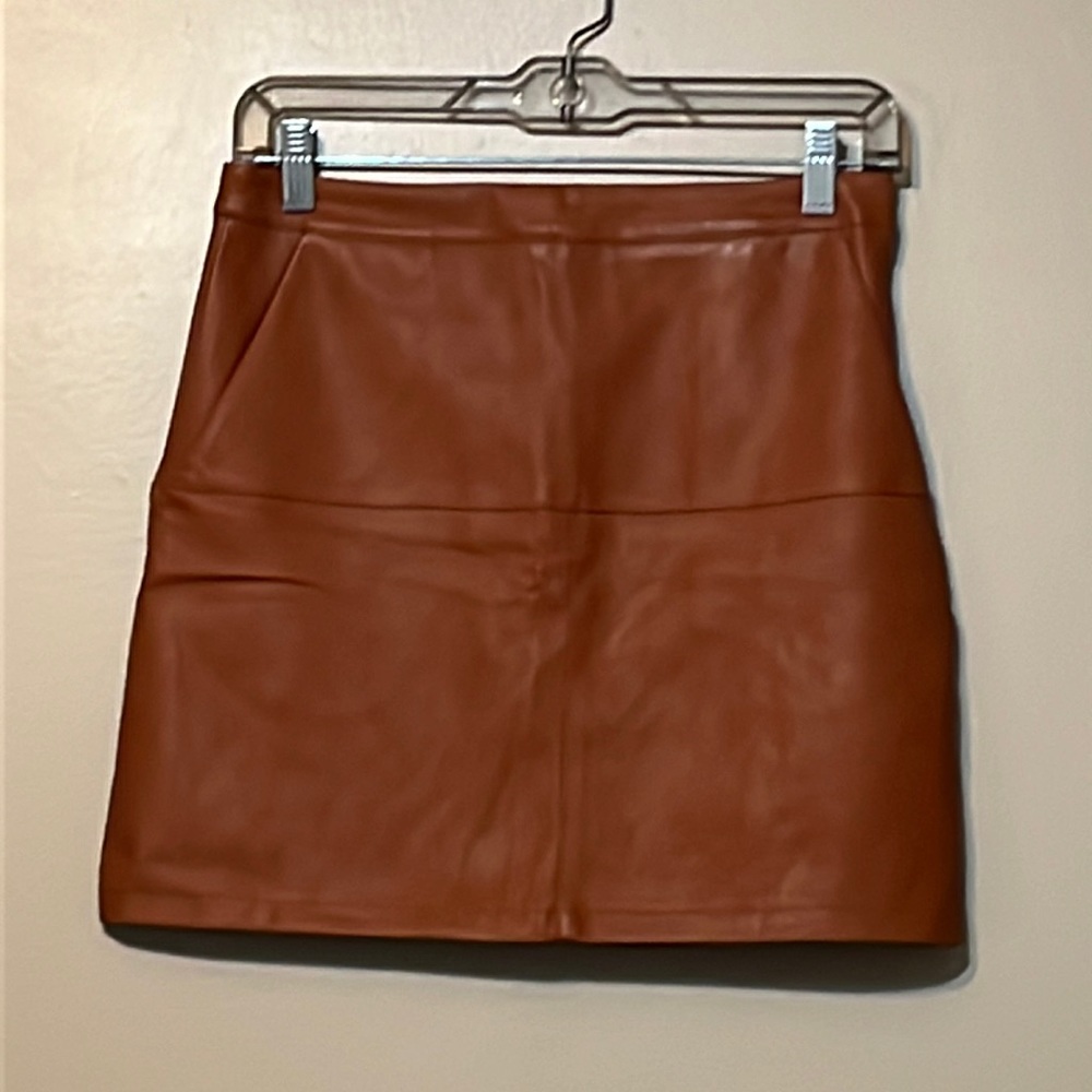 Shinestar Brown Faux Leather Mini Skirt